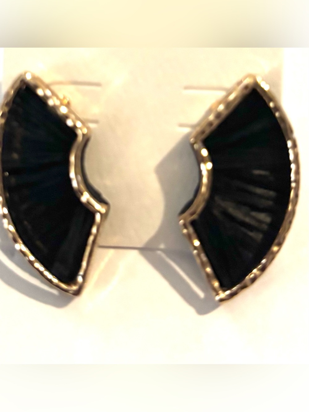 Fashion Jewelry Black and Gold Crescent Fan Earrings